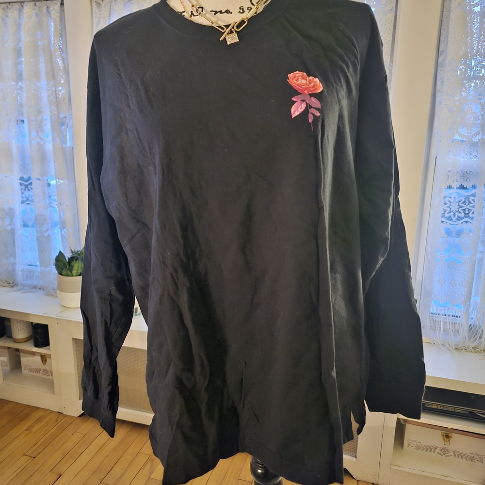 PINK Victoria's Secret Black Long Sleeve Tee with Red Rose